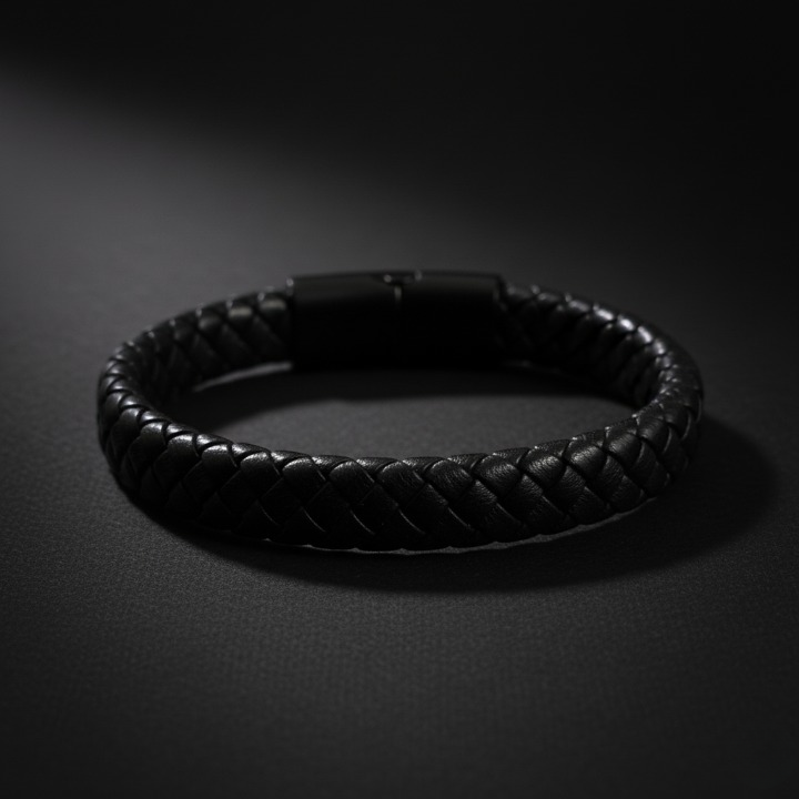 Matte Black Clasp Leather Bracelet