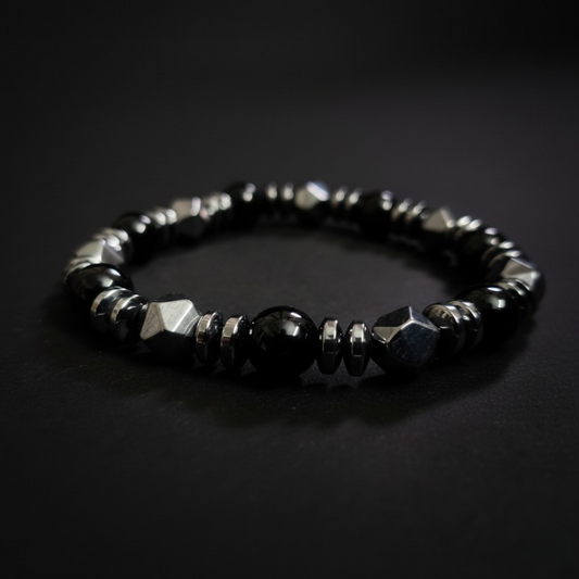 Black Bead and Metal Bracelet