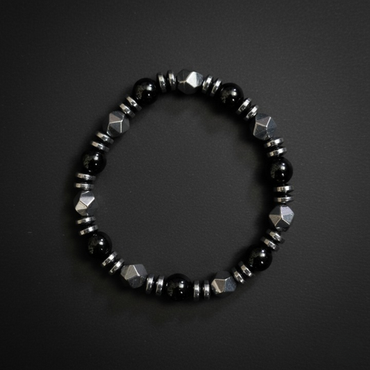 Black Bead and Metal Bracelet