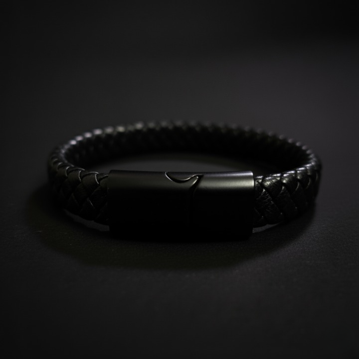 Matte Black Clasp Leather Bracelet