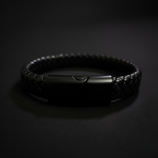 Matte Black Clasp Leather Bracelet